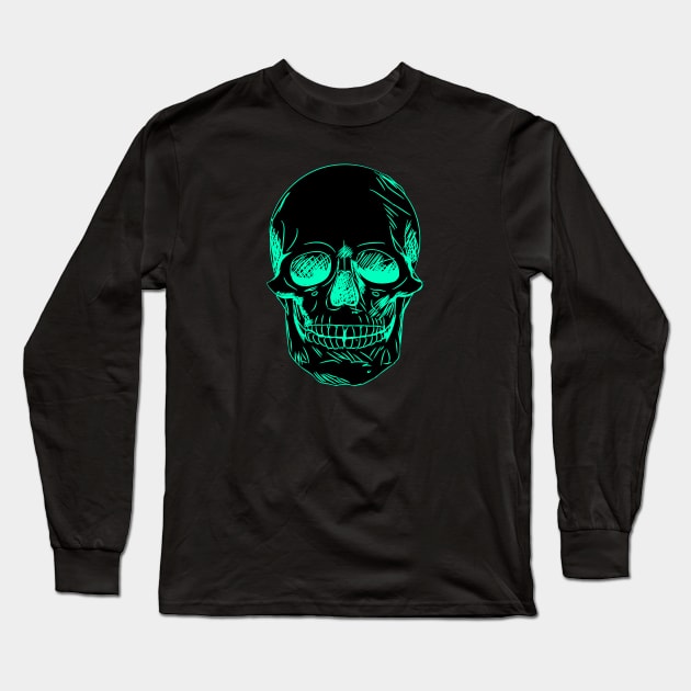 Artistic Linear Skull Long Sleeve T-Shirt by Cds Design Store